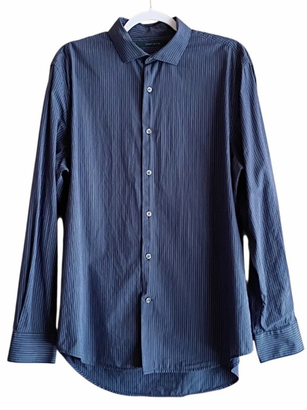 PERRY ELLIS Mens‎ Shirt Striped Blue Long Sleeve Button Down Cotton LARGE